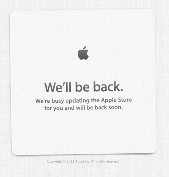 9月10日発表間近 アップルストアが「We'll be back」表示に