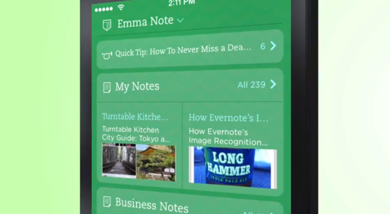 EvernoteがiOS 7新登場でグリーン背景の可愛いデザインに大幅アップデート!