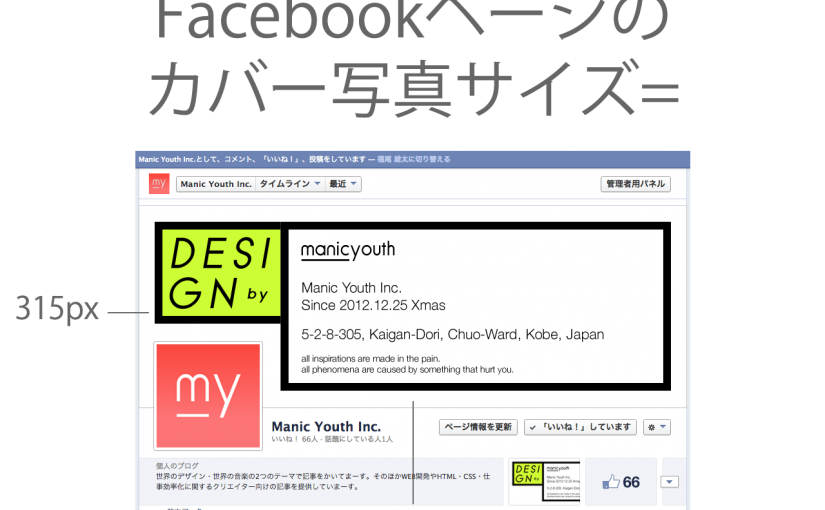 Facebookページのカバー写真のサイズは幅850×高さ315ピクセル(2013年9月現在)