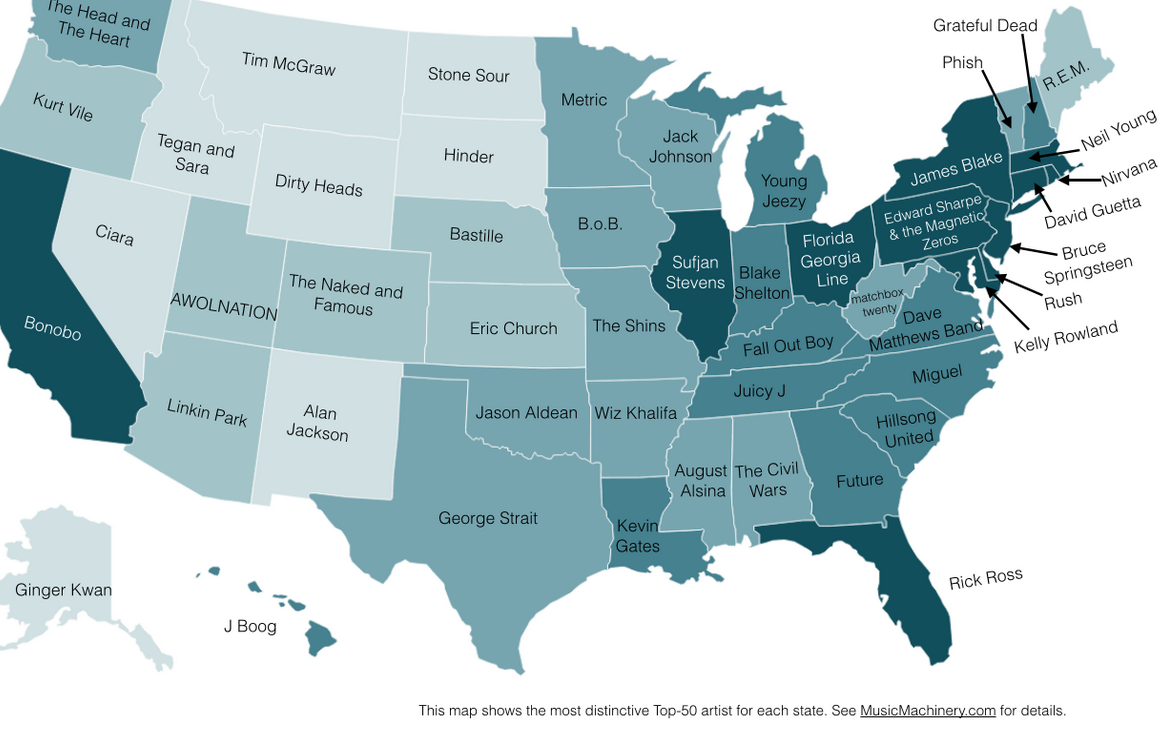 全米の各地域で影響力のあるアーティストは誰？ 海外の音楽ブログで特徴的なマップが公開