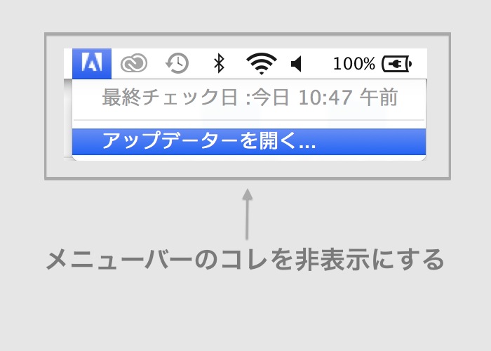 Adobe Update Noticer をメニューバーに表示しないようにする方法